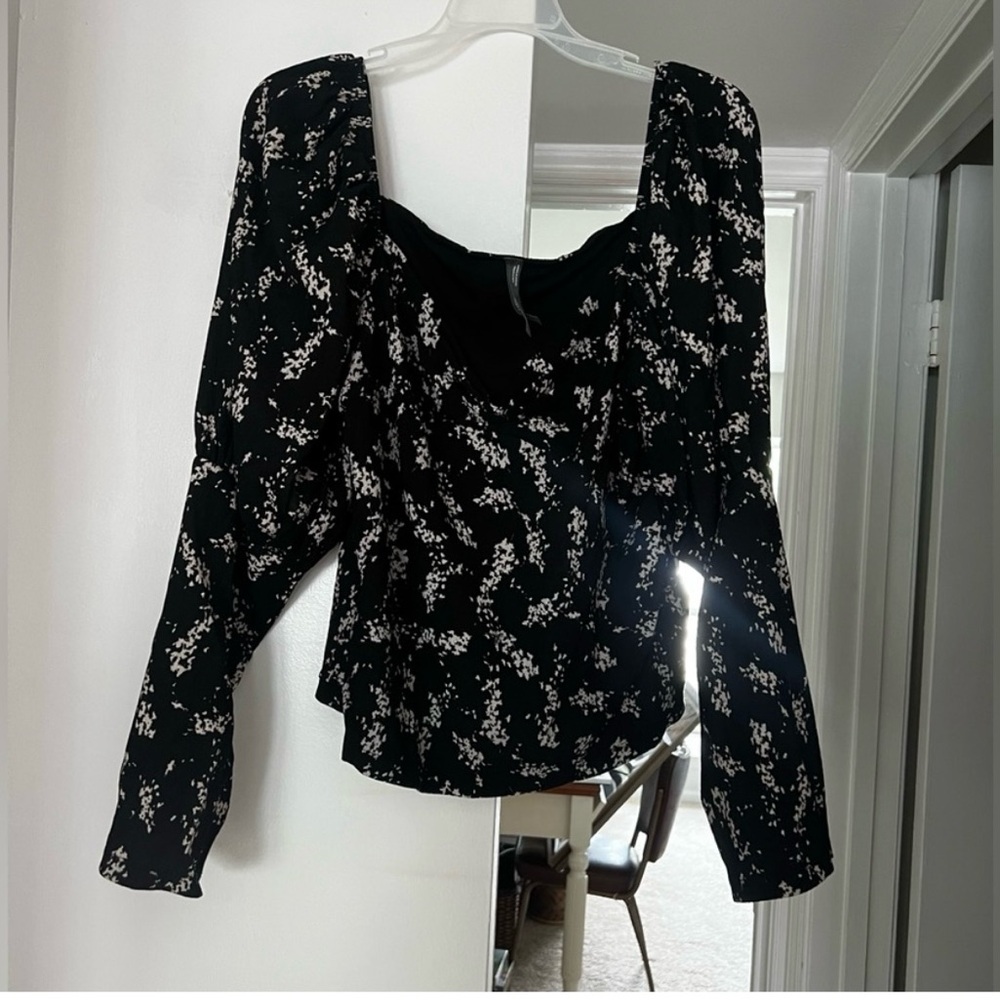 Anthropologie Black and White Floral Blouse